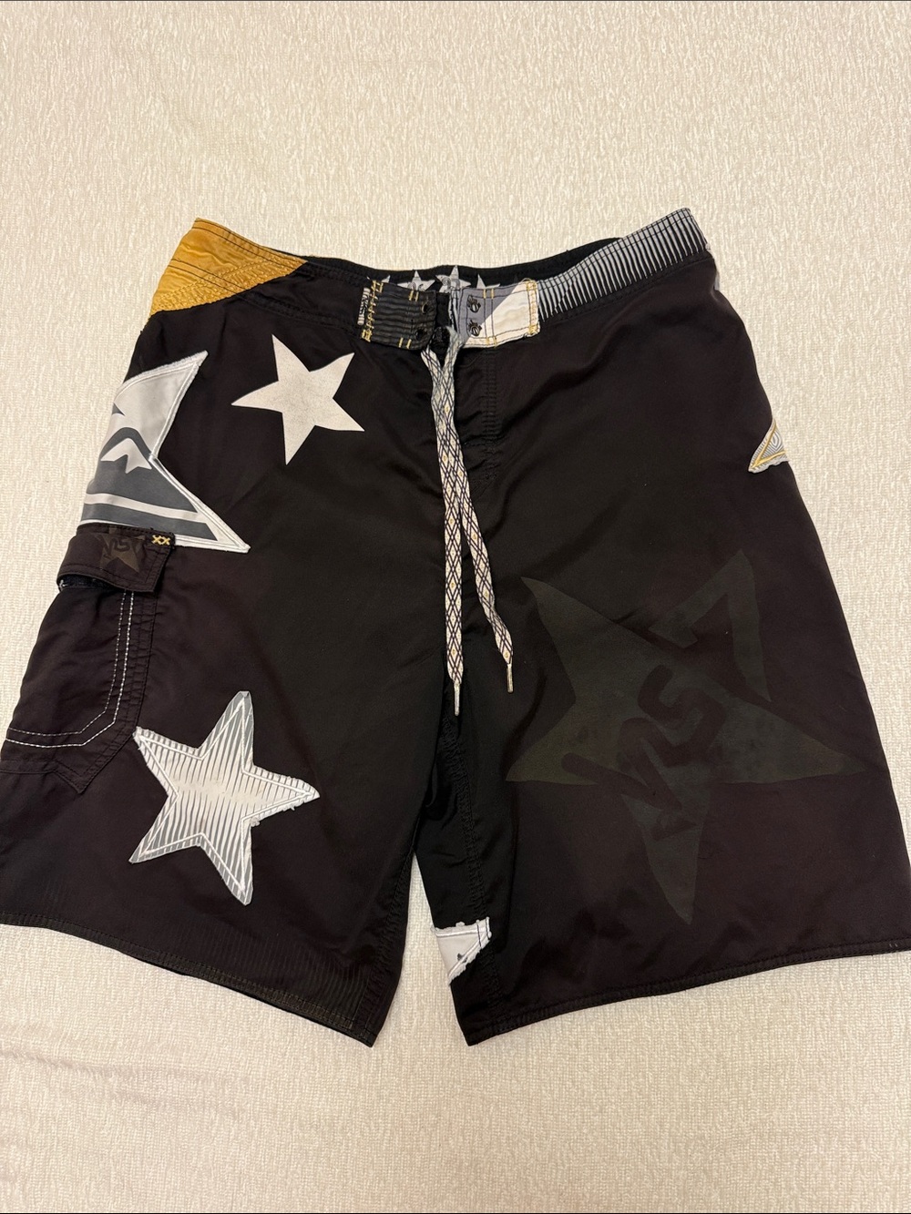 Quiksilver Black Swim Board Shorts with White Star Accents
